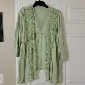 April Cornell cotton, mint green cardigan size XL